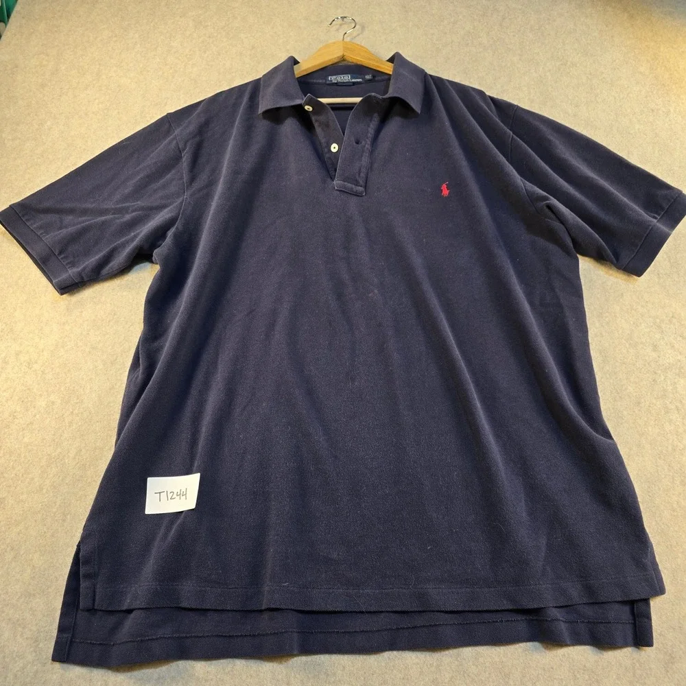 Polo Ralph Lauren Mens XLT Tall Navy Blue Short Sleeve Pique Polo Shirt Red Pony